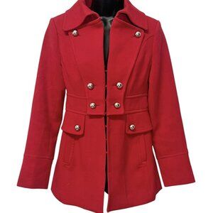 Women's White House Black Market Cherry Red Military Coat Peacoat Size Small S